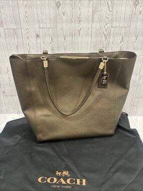 Coach Madison North South Safiano Leather Tote in Metallic Bronze & Dust Bag